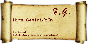 Hirs Geminián névjegykártya